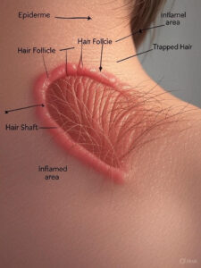 Inside the skin when it bumps or razor burns